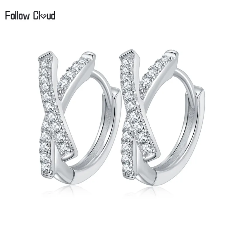 

Follow Cloud Total 0.3CT Real Moissanite Hoop Earrings for Women Cross Wedding Sparkling 925 Sterling Silver Simulated Diamond