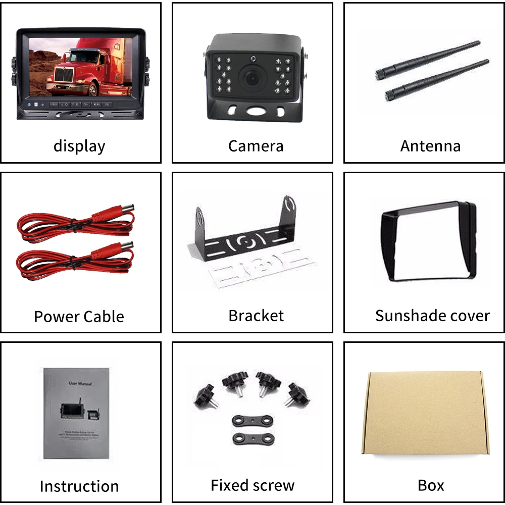 Telecamera di retromarcia IPS da 7 pollici per ausilio di retromarcia per auto Telecamera frontale per carrello elevatore wireless impermeabile 24V Aiuto frontale di backup