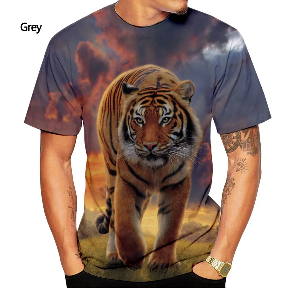 2022 new fashion men\'s 3D tiger print T-shirt summer short-sleeved sweatshirt quick-drying ultra-thin men\'s clothing