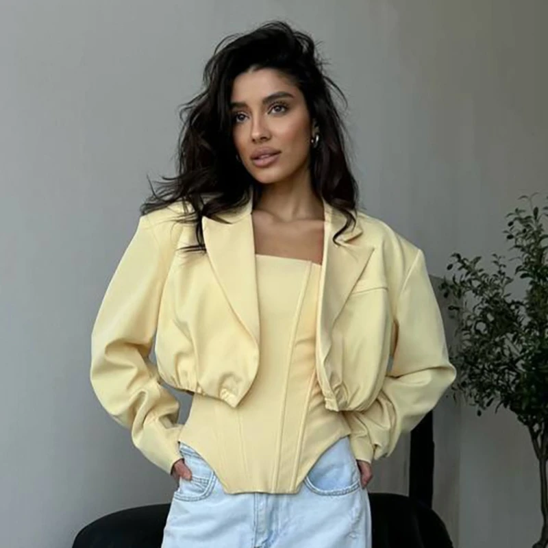 

2025 Hot Selling New Style Temperament Short Jacket and Strapless Fishbone Vest Top Two-piece Set