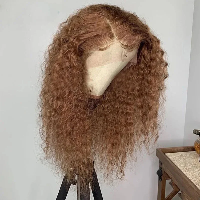 Peluca rizada Natural marrón prearrancada para mujeres negras, 26 ", 180 de densidad, peluca Frontal de encaje, pelucas frontales de bebé, peluca diaria