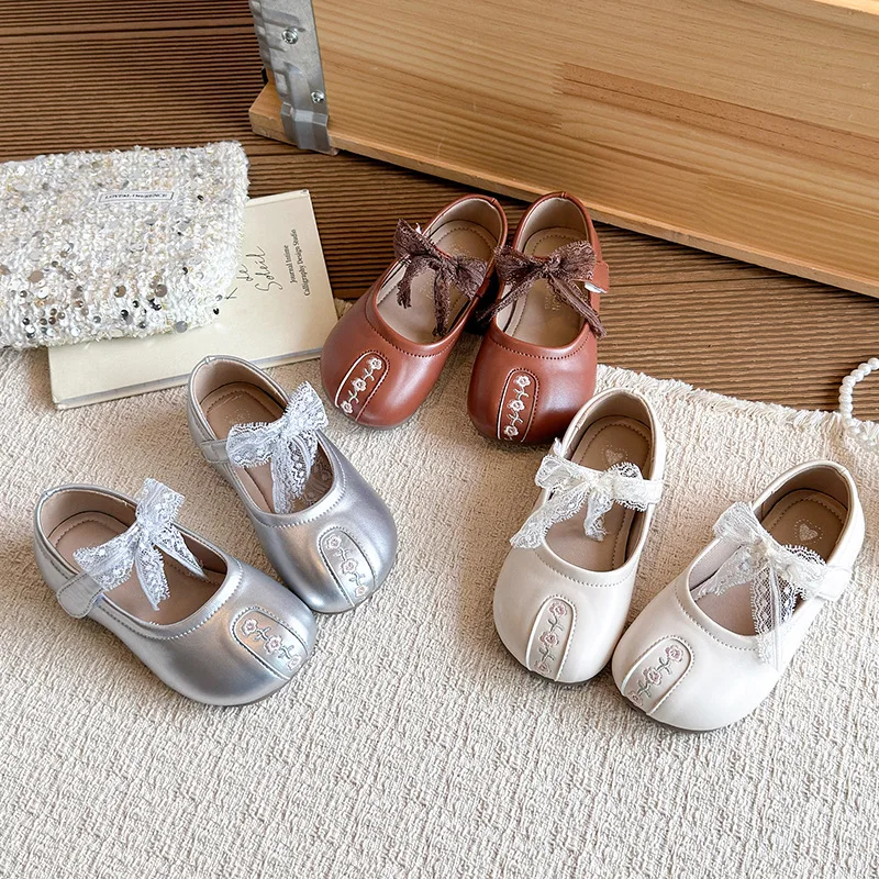 

Kids'Casual Sandals PU Leather Summer Butterfly Fashion Outdoor Breathable Shoes For Girls Anti-slip Silver White Brown Size 21-
