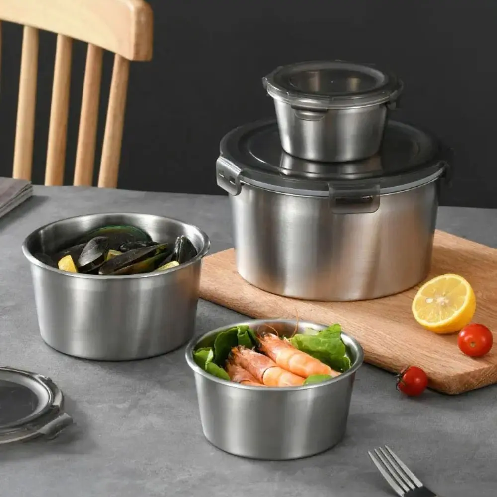 

Утолщенная коробка для хранения свежести из нержавеющей стали, круглая коробка для хранения холодильника с защитой от протечек, удобная герметичная коробка для завтрака в микроволновой печи