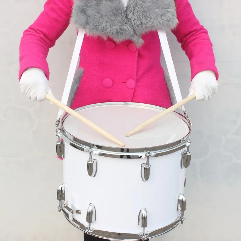 

White Marching Drum Percussion Instrument for Band Parade School Marching Band High-Quality Drum with Strap