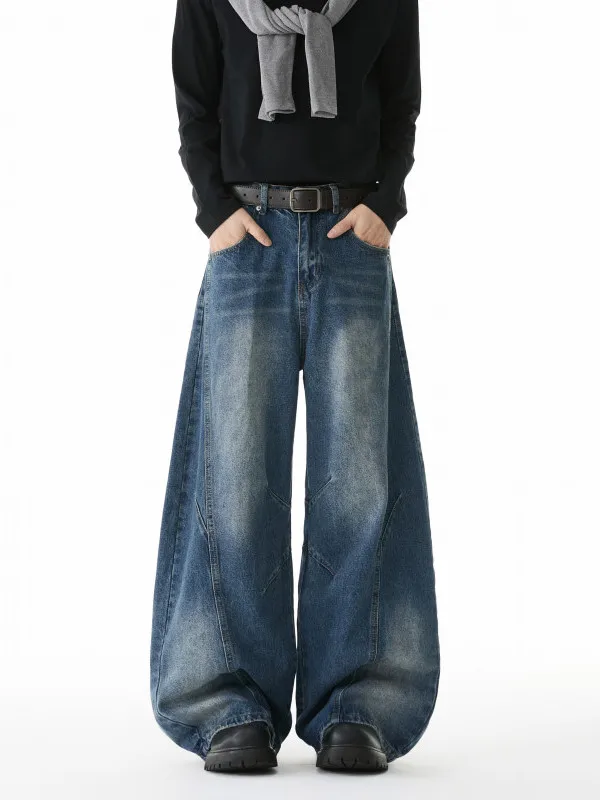 

American Style Wide Leg Jeans Men's Spring Autumn Trendy Straight Loose Fit Cleanfit Pants Cotton Polyester Blend Casual Jeans