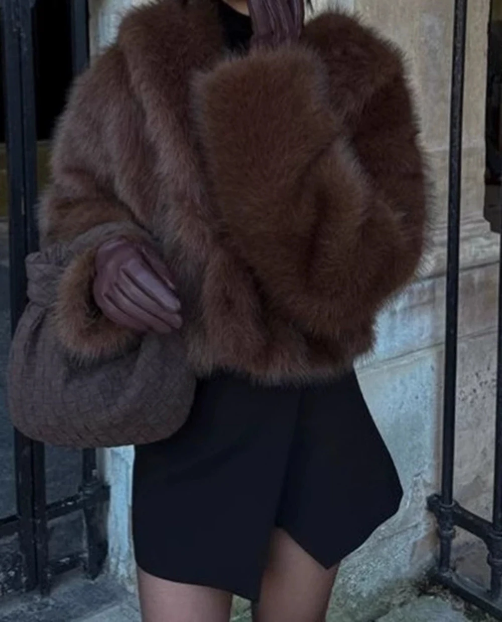 

European and American elegant coat 2025 autumn new short lapel high-end solid color slim skirt-GZXX935