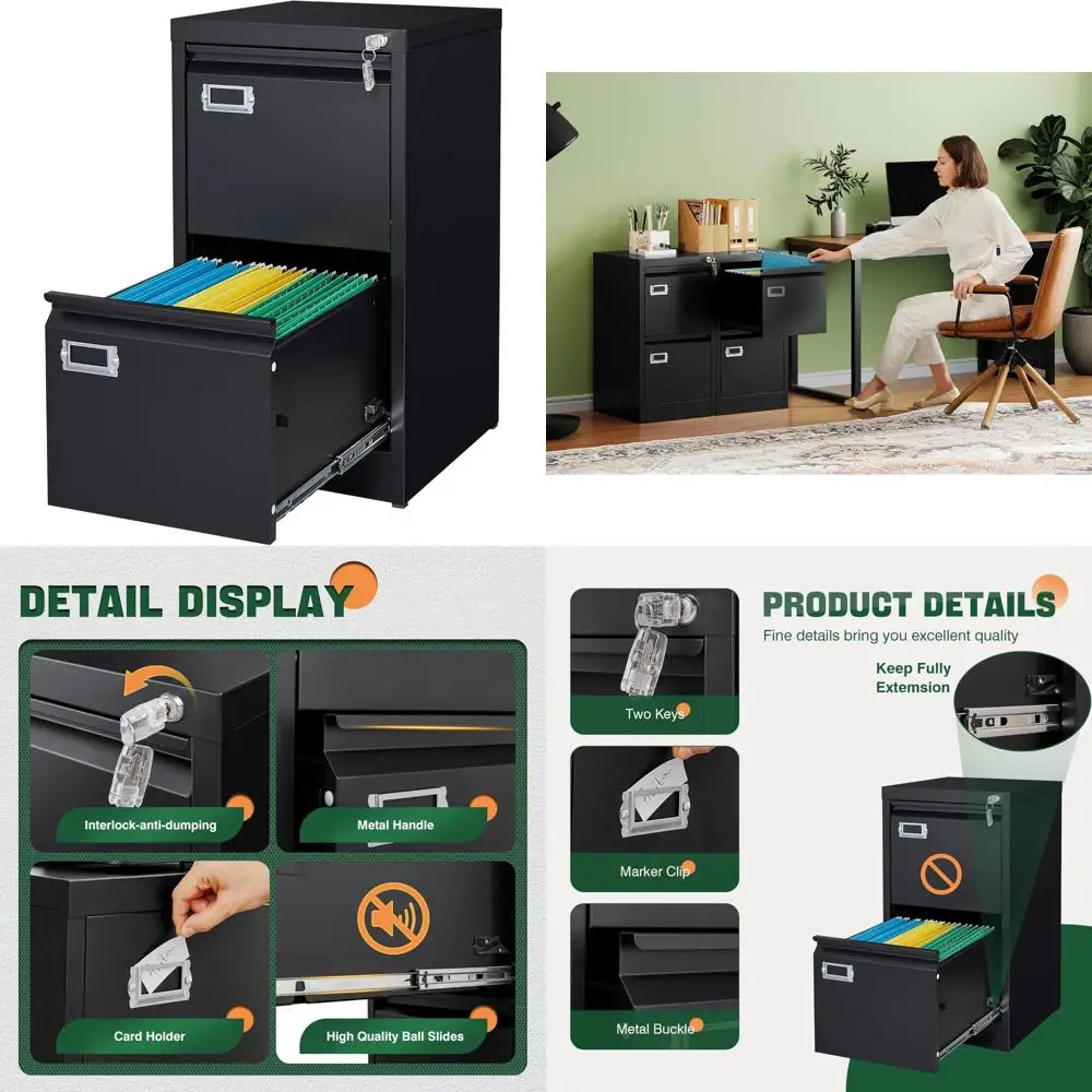 

Metal Vertical File Cabinet with Lock, 2 Drawers for Home Office, Storage for A4/F4/Letter/Legal Documents, Assembly Required