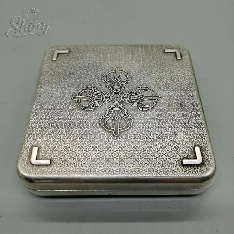 Antique Bronze Collection, White Bronze Silver-plated Openwork Ink Box, Four Treasures of The Study Decorative Item