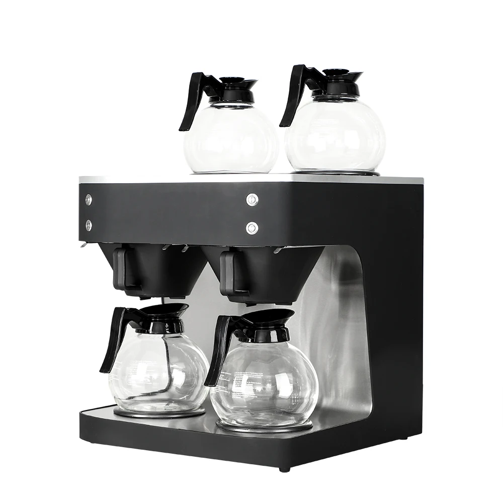 Commercial Fully Automatic Stainless Black Espresso Coffee Machines With Warmers And Two Glass Decanters