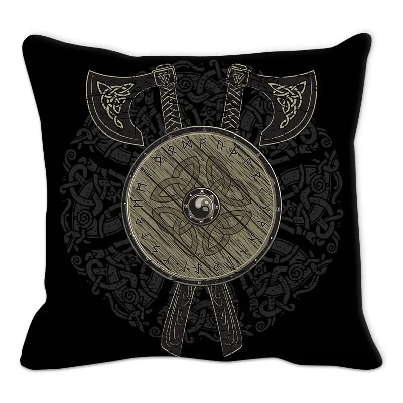 45x45cm circular black rune printed pattern cushion cover for home living room sofa chair decoration polyester pillowcase