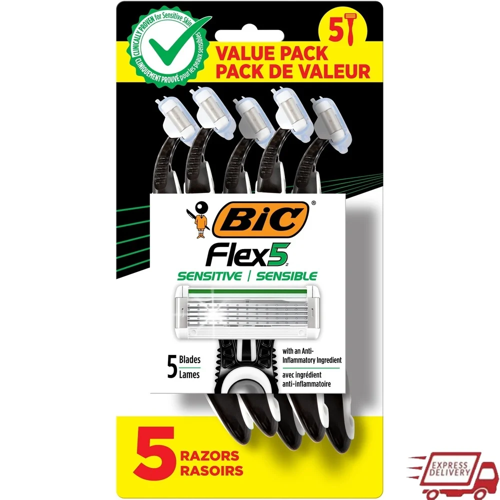 Pisau Cukur Sekali Pakai Sensitif Paket 5 Pisau Pria Pegangan Ergonomis Tepi Presisi Pisau Fleksibel Pegangan Anti Selip Kenyamanan Mencukur