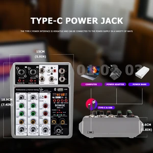 Bomge Professional Audio Mixer aus 4 Kanälen, Schallplatten, Mischkonsole, Digital, USB, Bluetooth, Eco -Verzögerungseffekt, 48 -V -Phantomeingang 8 Hauptverkauf Digitalkonsolen Mix Professional - №4