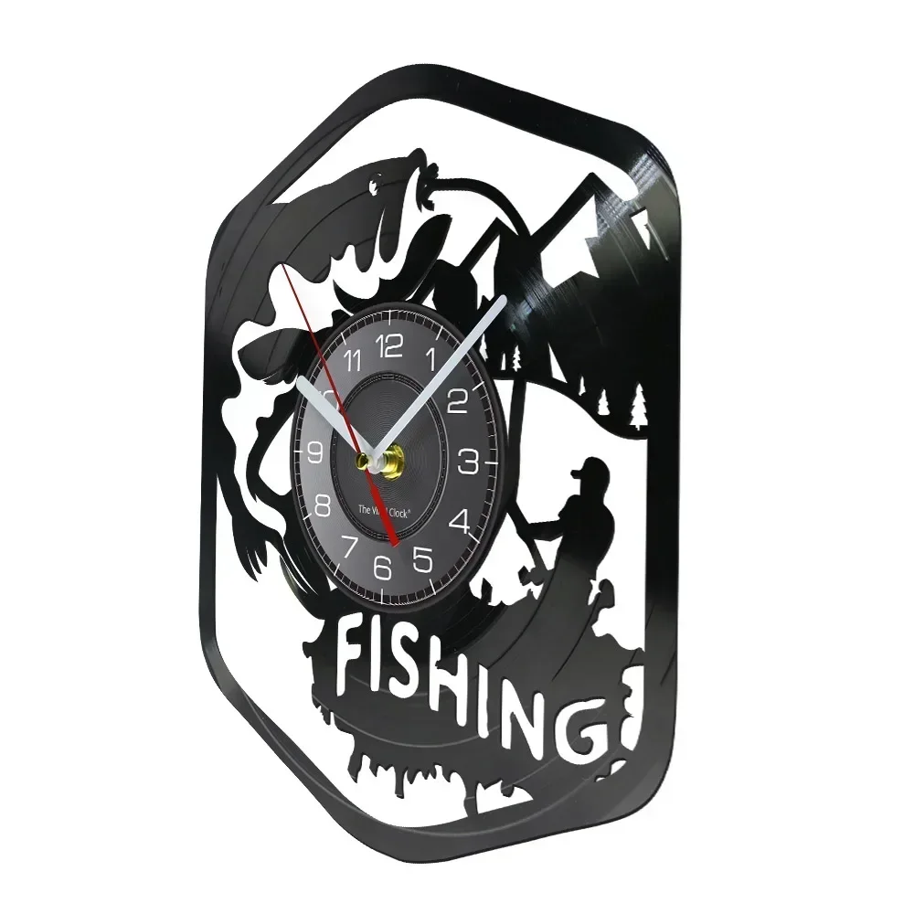 Fisherman Home Decor Silent Quartz Wall Time Clock Fishing Vinyl Record Watch Fishing Retro Clock Fisherman Fishing Lovers Gift