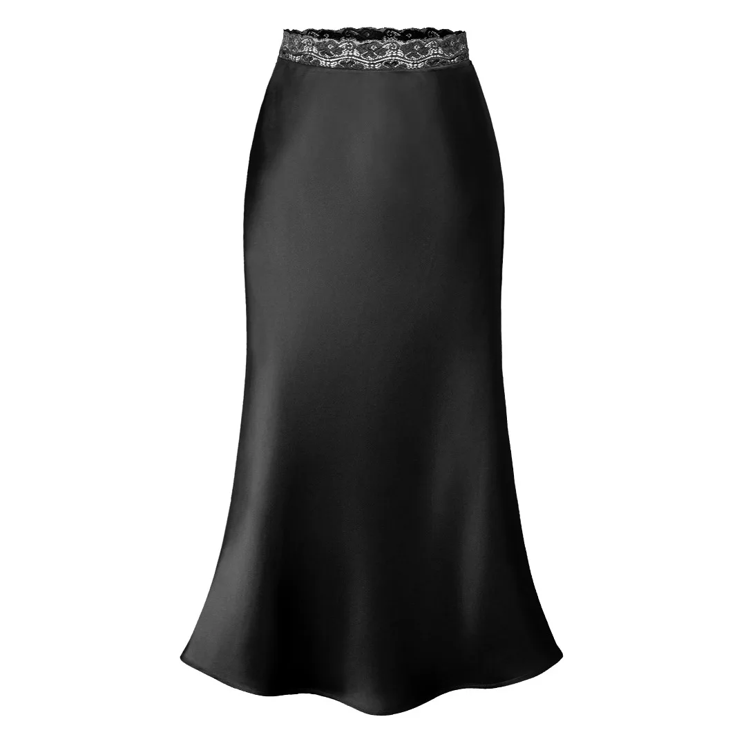 Women Satin Silk Black Maxi Long Skirts Elegant Luxury High Waisted A-Line Party Jupe Femme with Back Wine Red Faldas Mujer