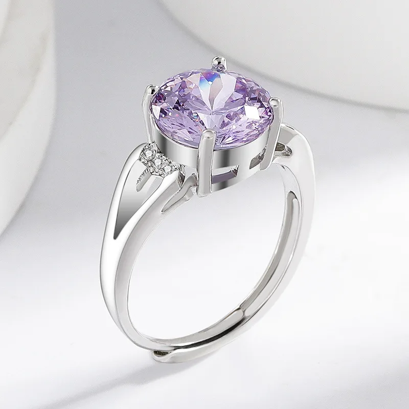 925 Sterling Silver 4 Carat Purple Nest Cut Crystal Zircon Ring Birthday Party Anniversary Gift
