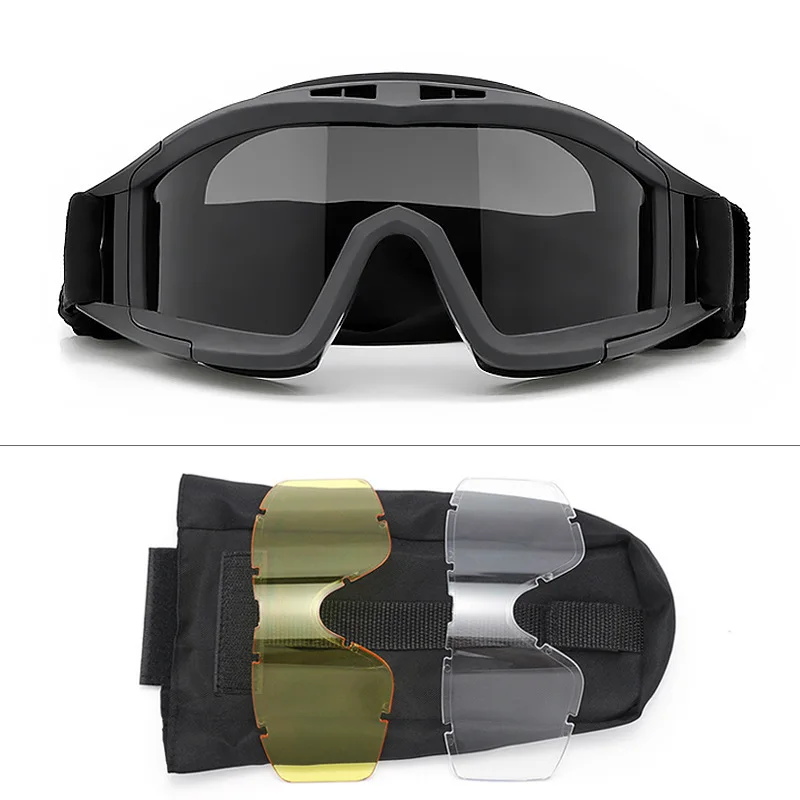 Professional Helmet‑Compatible Tactical Goggles Set, Wind‑Dust Protection, 3 Impact‑Resistant Lenses for Shooting & Cycling