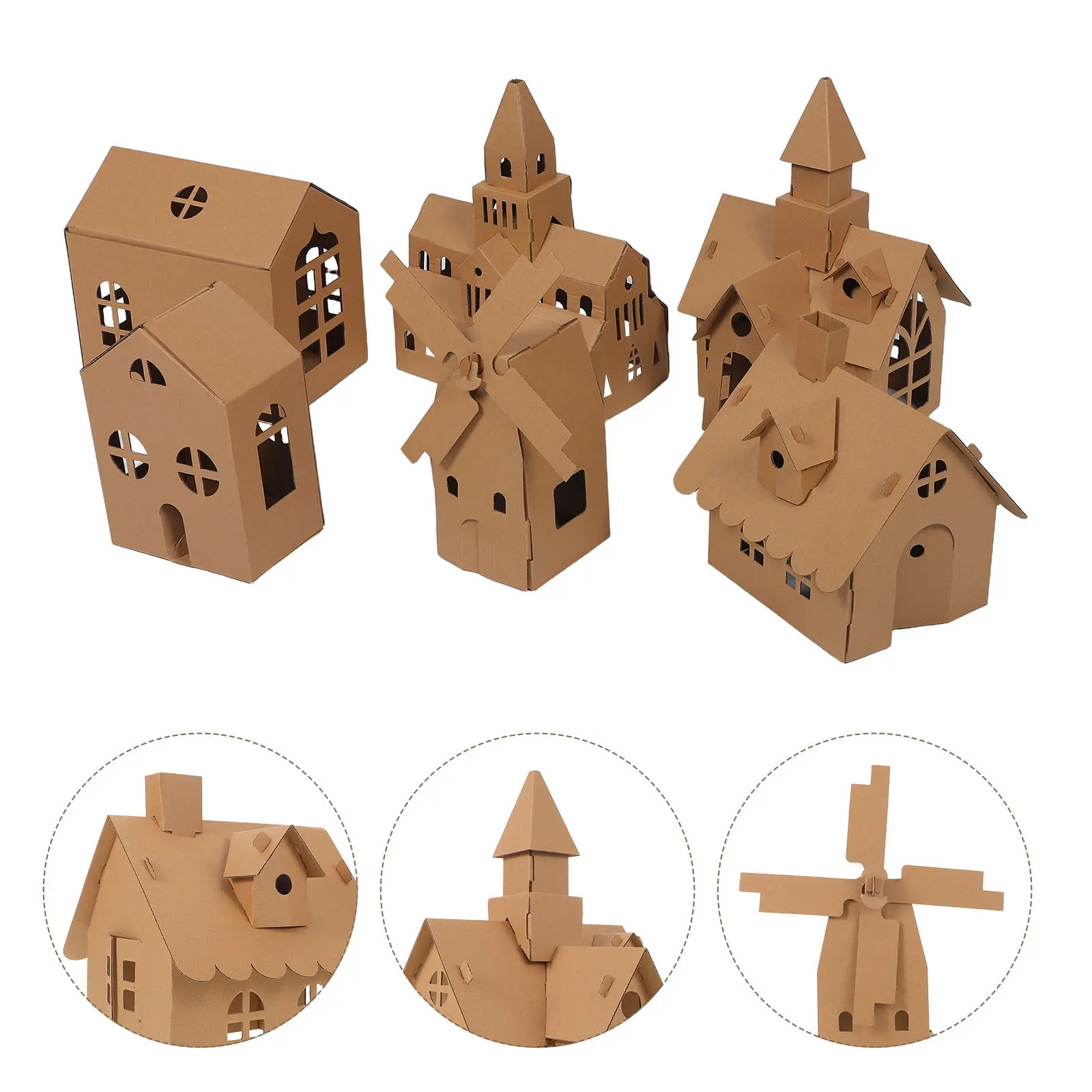 

6Pcs DIY Cardboard Play House Kit for Children Handcraft Building Project with Coloring Surfaces for Family Bonding and Learning