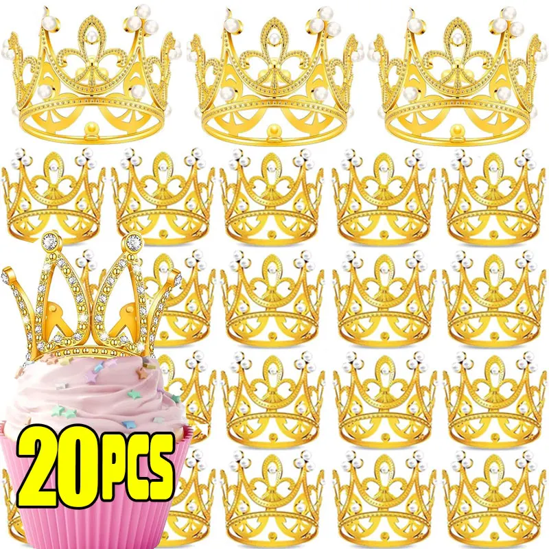 

Mini Pearl Crown Cake Decoration Cupcake Topper Kids Hair Ornaments DIY Cake Baking Decoration for Wedding Birthday Party Decor