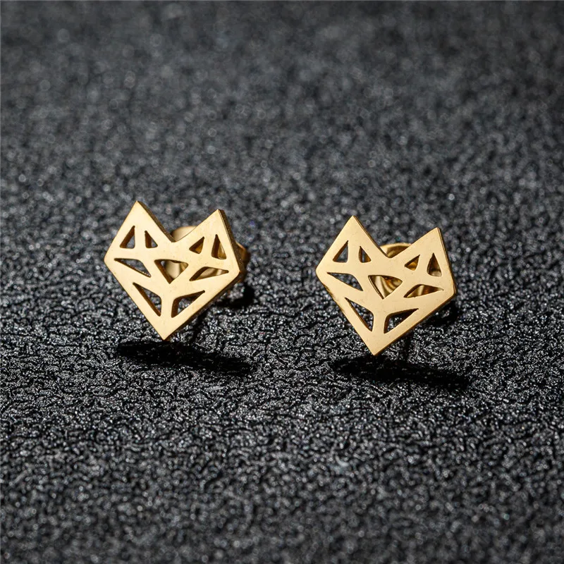Origami Fox Stainless Steel Stud Earrings for Girls Mini Cute Animal Head Earings Everyday Jewelry boucle d'oreille femme 2024