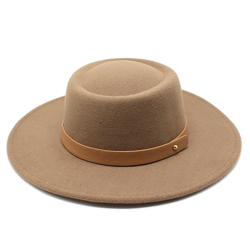 

Ring Type Flat Top Wool Felt Big Brim Top Hat Men And Women Concave-convex Top European And American Fashion Flat Top Woolen Hat