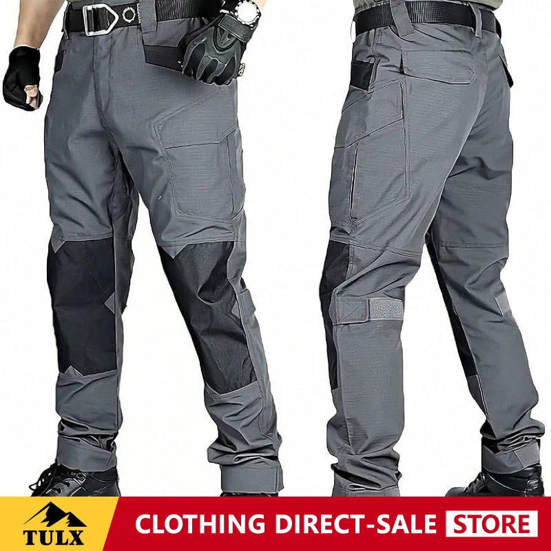 Men Summer Tactical Pants Assault Multi Pocket Waterproof Slim Work Pants Loose Wear Resistant Color Blocked Training Trousers
