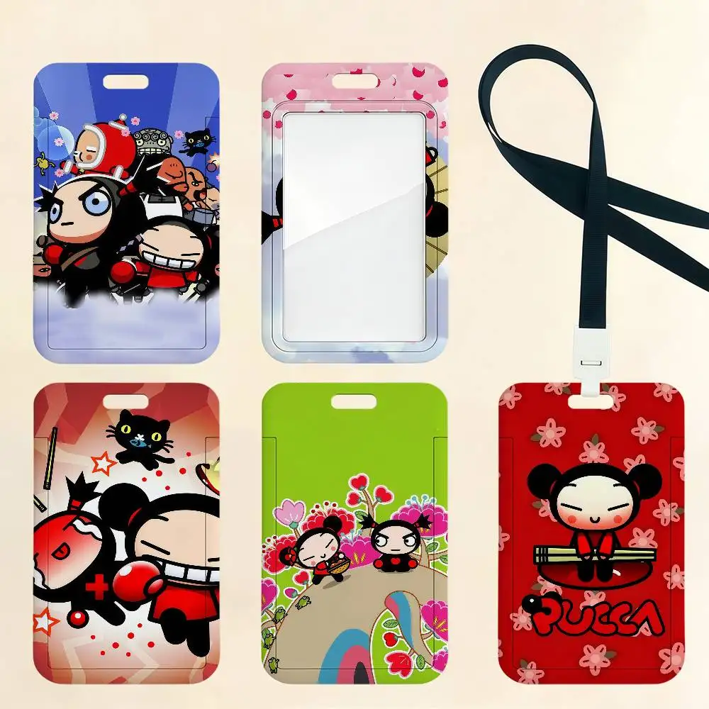 Cute Pucca and Garu  Card Holder Cardcase Bus Subway Work Permit Student Lanyard Neck Straps Badge Holder