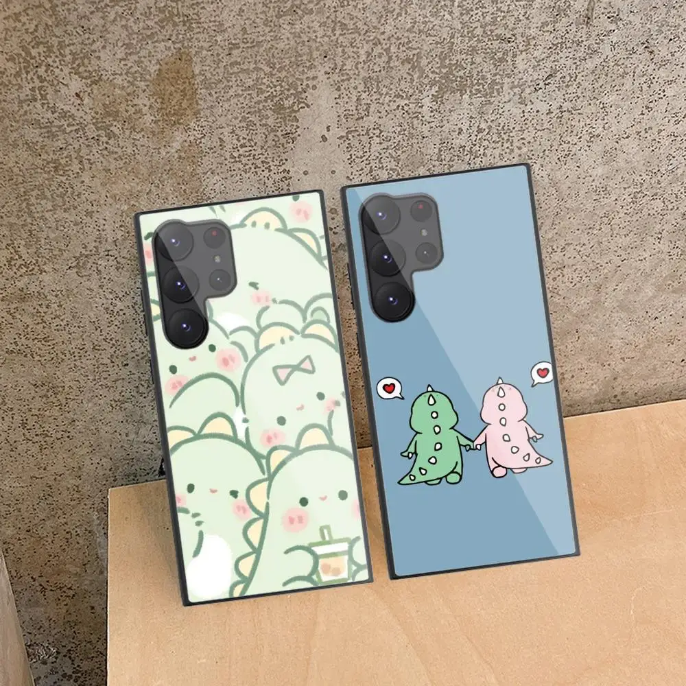 

Green little dinosaur Phone Case For Samsung Galaxy S24 S23 S22 S21 S20 Ultra FE Plus Black Glass Case Cover