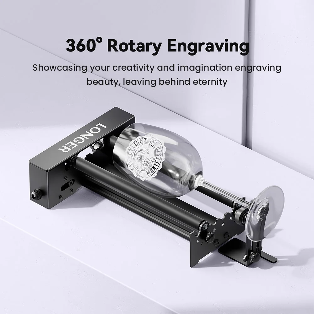 LONGER Laser Engraver Y-axis Rotary Roller with Bracket, 360° Rotation, Adjustable 6-300mm Diameters