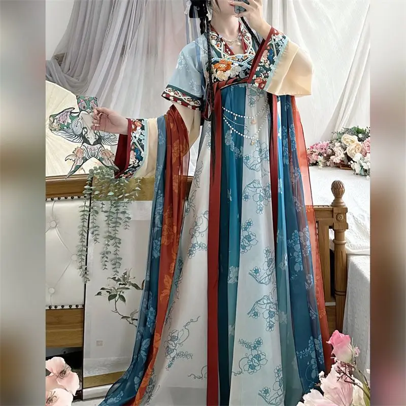 Chinese Hanfu Dress Women Traditional Hanfu Female Halloween Carnival Fairy Cosplay Costume Blue&Orange Hanfu Tang Suits Costume