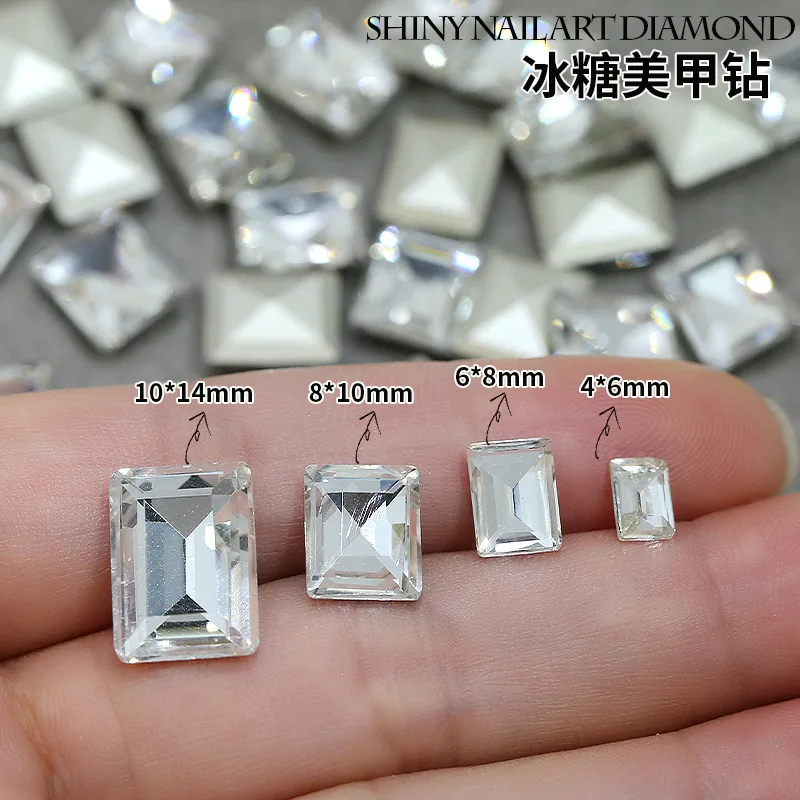 30 STKS Sparkle Wit Helder Suiker Kubus Rechthoek Puntige Diamanten Glas Nail Art Steentjes Decoraties Manicure Glanzende Ornamenten