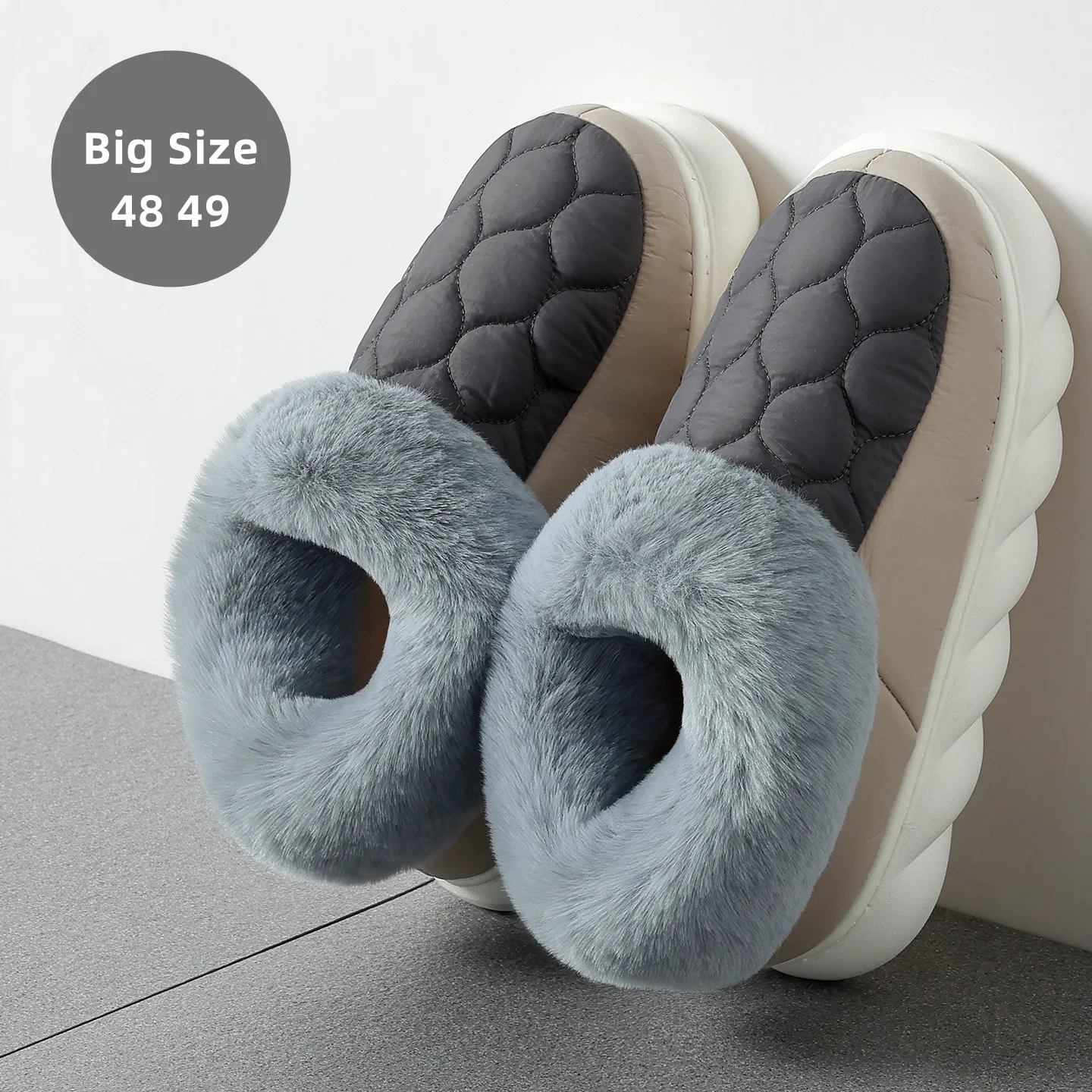 

Big Size 48 49 Winter Men Shoes Waterproof Thick Sole Footwear Women Fluffy Slippers Indoor Outdoor Comfortable Plush Flats