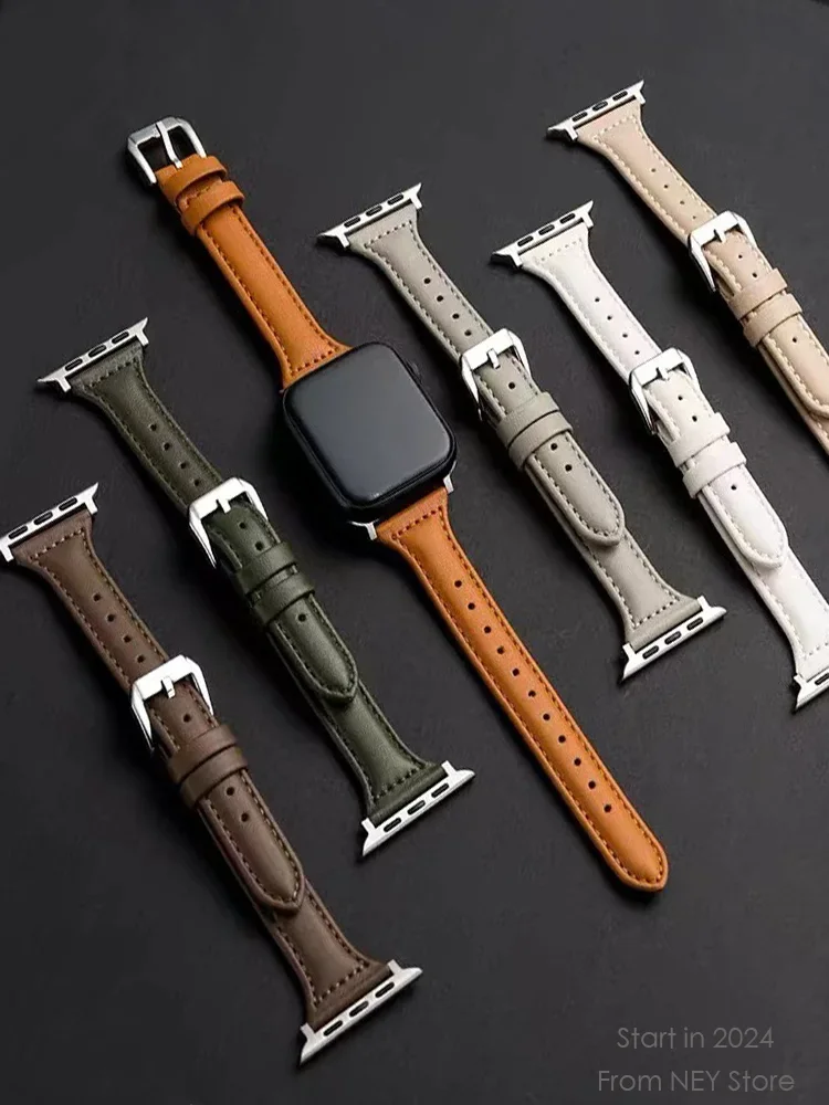Ремешок кожаный для Apple Watch Band, тонкий женский браслет для часов apple watch Band 8 45 мм Ultra 9 7 se 3 4 6, 44 мм 40 мм 41 мм 42 мм 38 мм 49 мм
