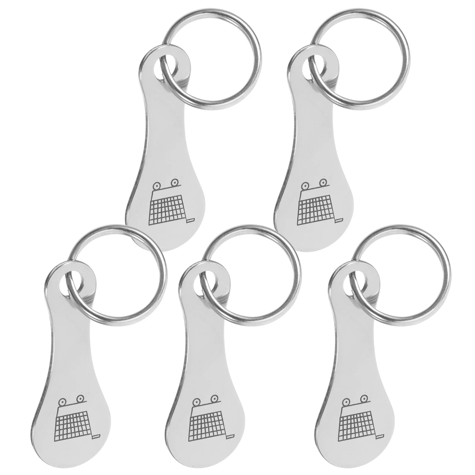 5pcs Stainless Steel Shopping Cart Token Keychain Silver Quarter Holder Design Versatile Use Term Reliability