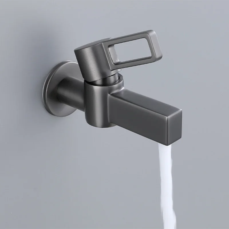 

Wall Mounted Single Cold Mop Pool Sink Taps One Hole Basin Sink Faucet Single Handle Bathroom Vessel Sink Faucets Gray