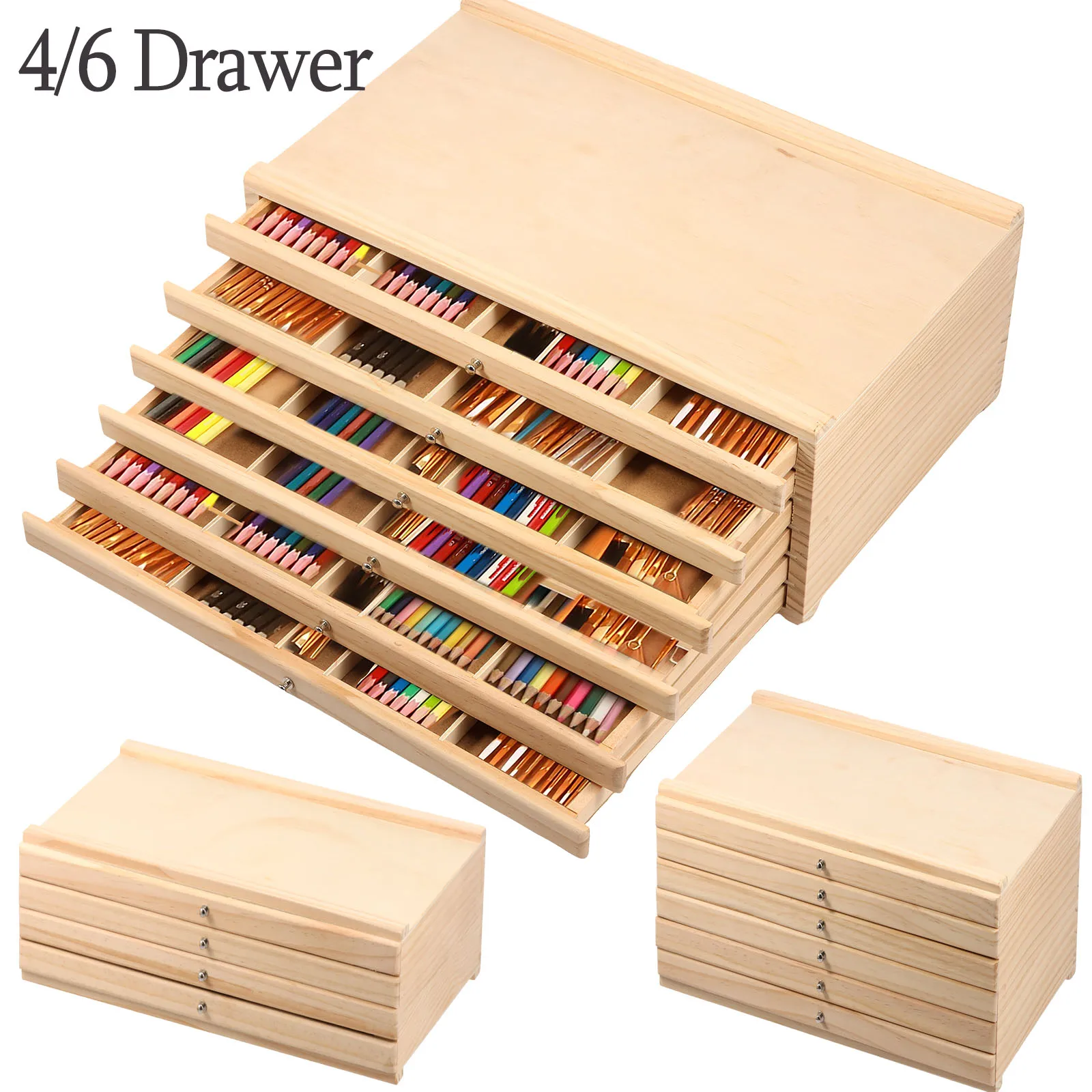 

4/6 Layer Drawer Wooden Pencil Holder Artist Supply Storage Box Multifunction Pastel Pencils Stamps Paint Brush Organiser Box