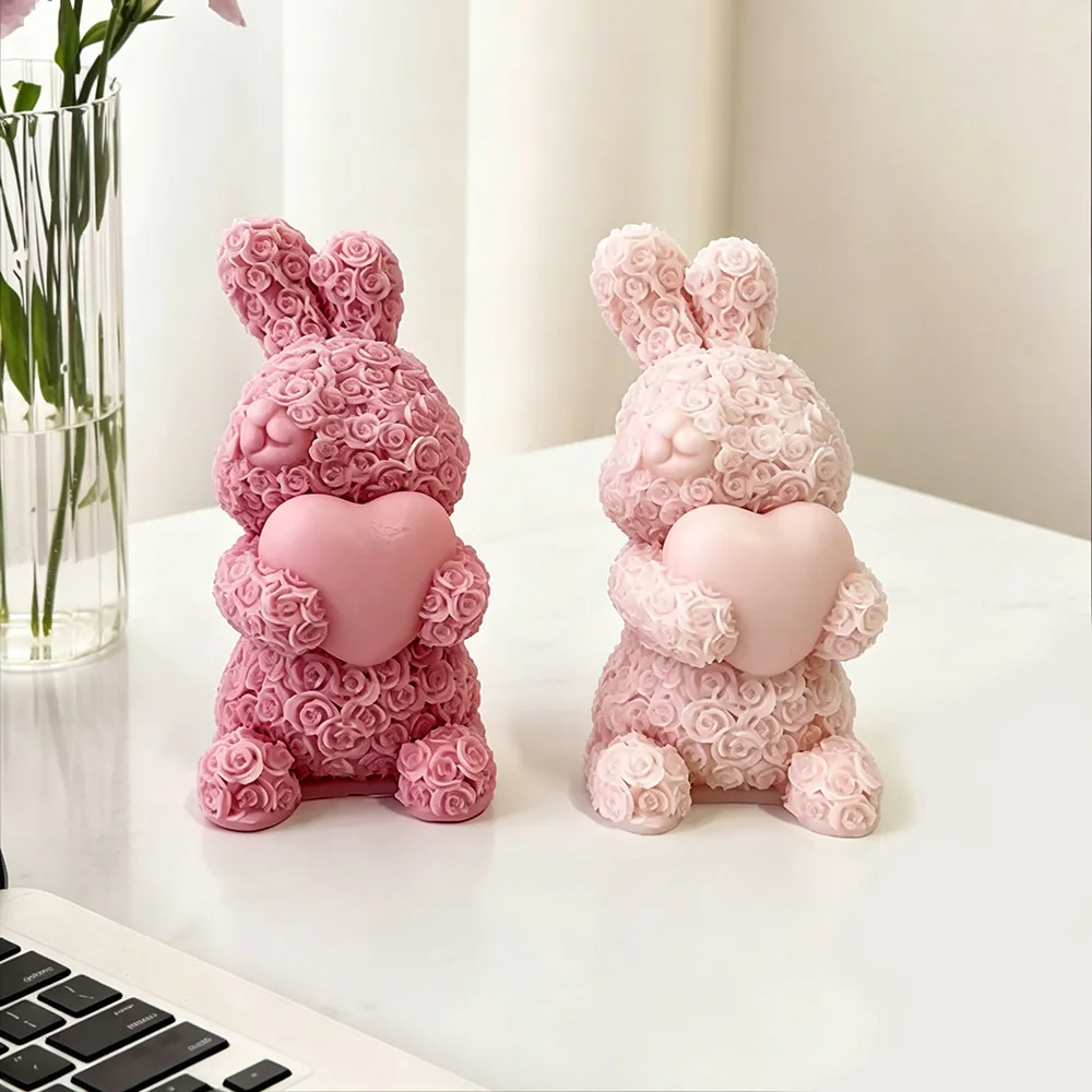 

Valentine's Day Love Rose Bear DIY Candle Silicone Mold 3d Cute Bear Handmade Soap Scented Silicone Mold Home Decoration Gifts