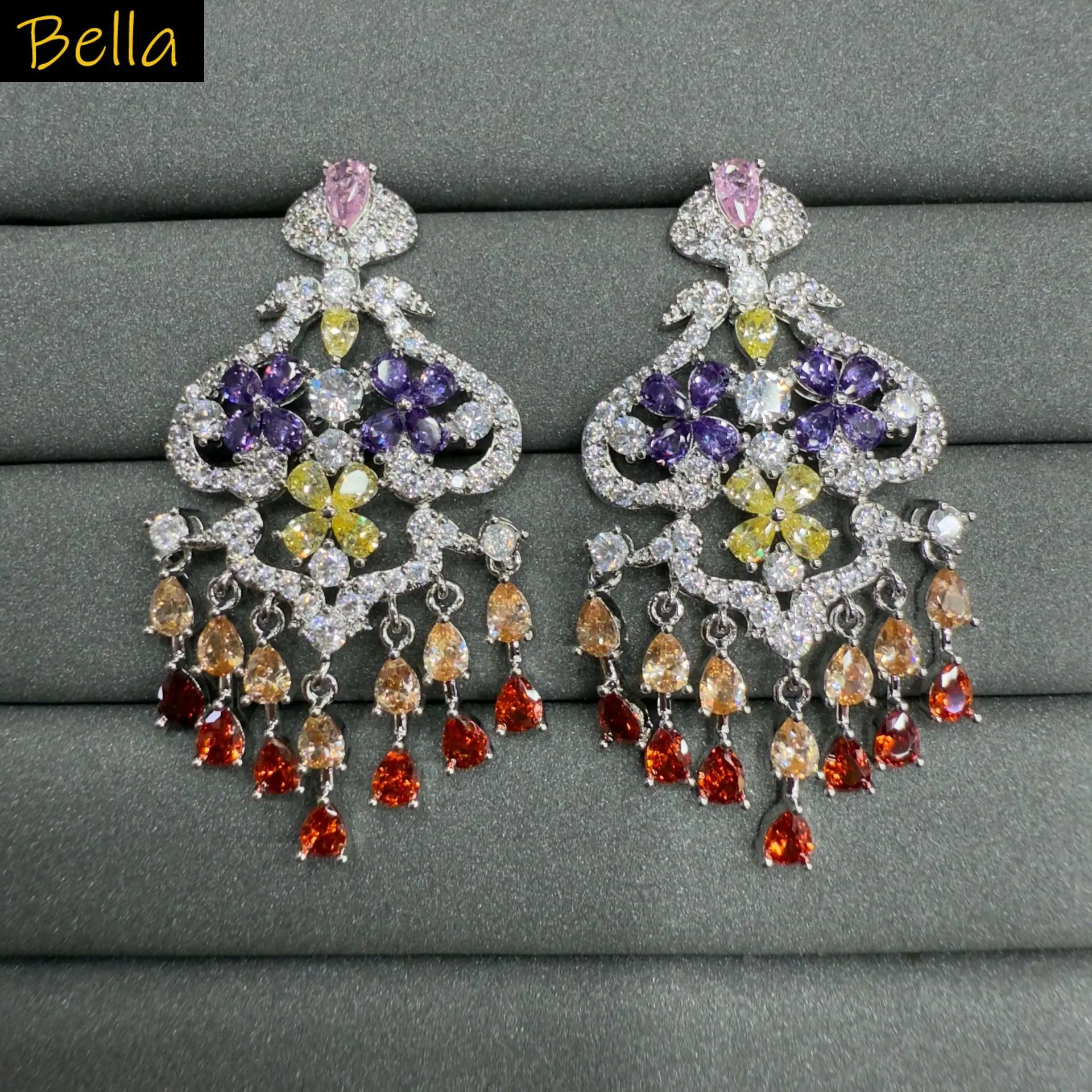fashion cubic zirconia earrings for women vintage jewelry gala event party dangling earrings teardrop purple silver gold color
