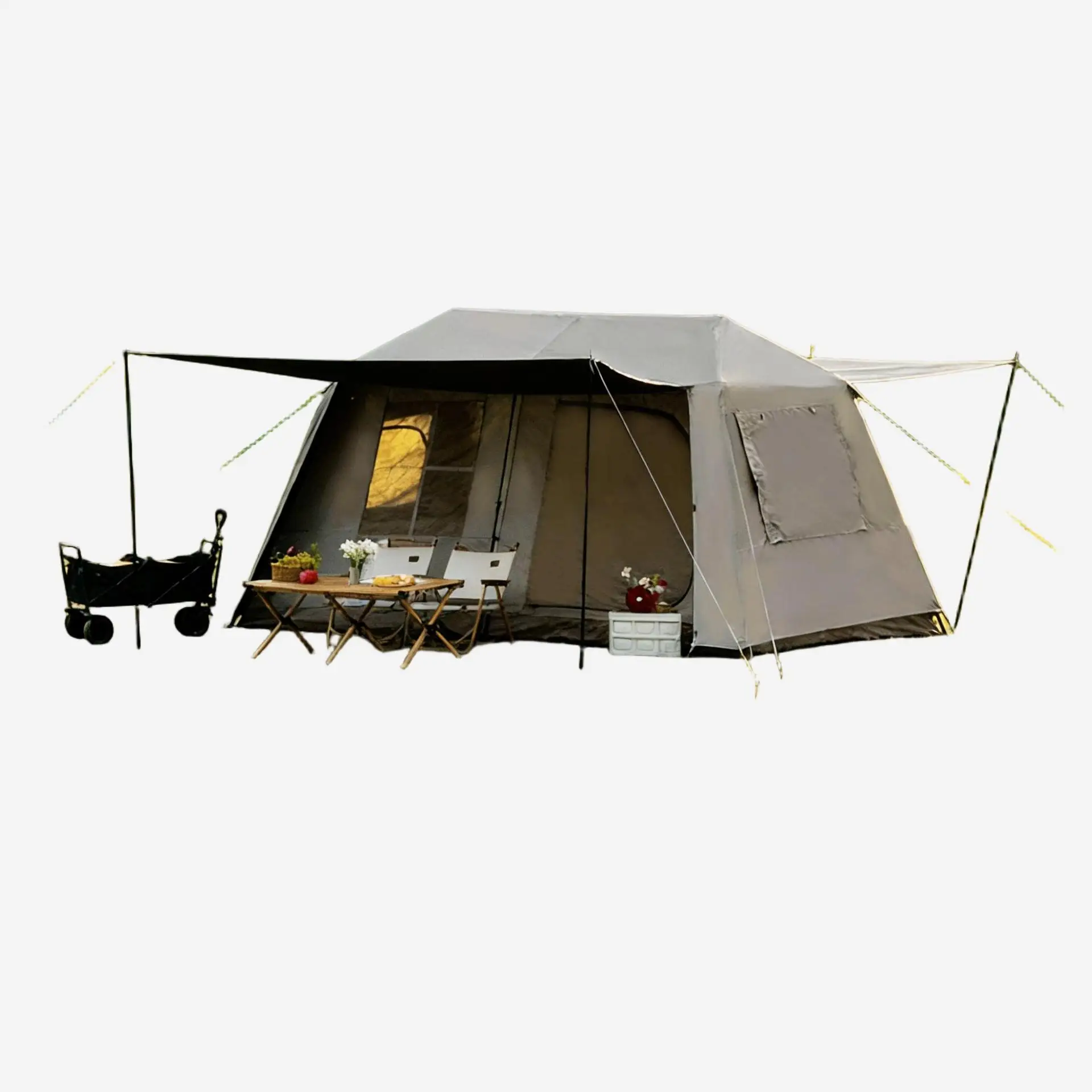 Oxford Waterproof Portable PVC Large Family Glamping Outdoor Tent 600D Oxford Cloth Two Bedrooms For 4-8 People
