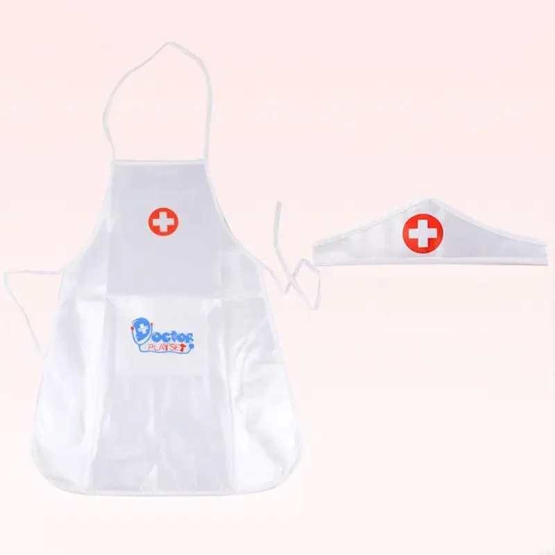 

Kids Doctor Nurse Cosplay Costume Apron with Headdress Hat Halloween Uniforms
