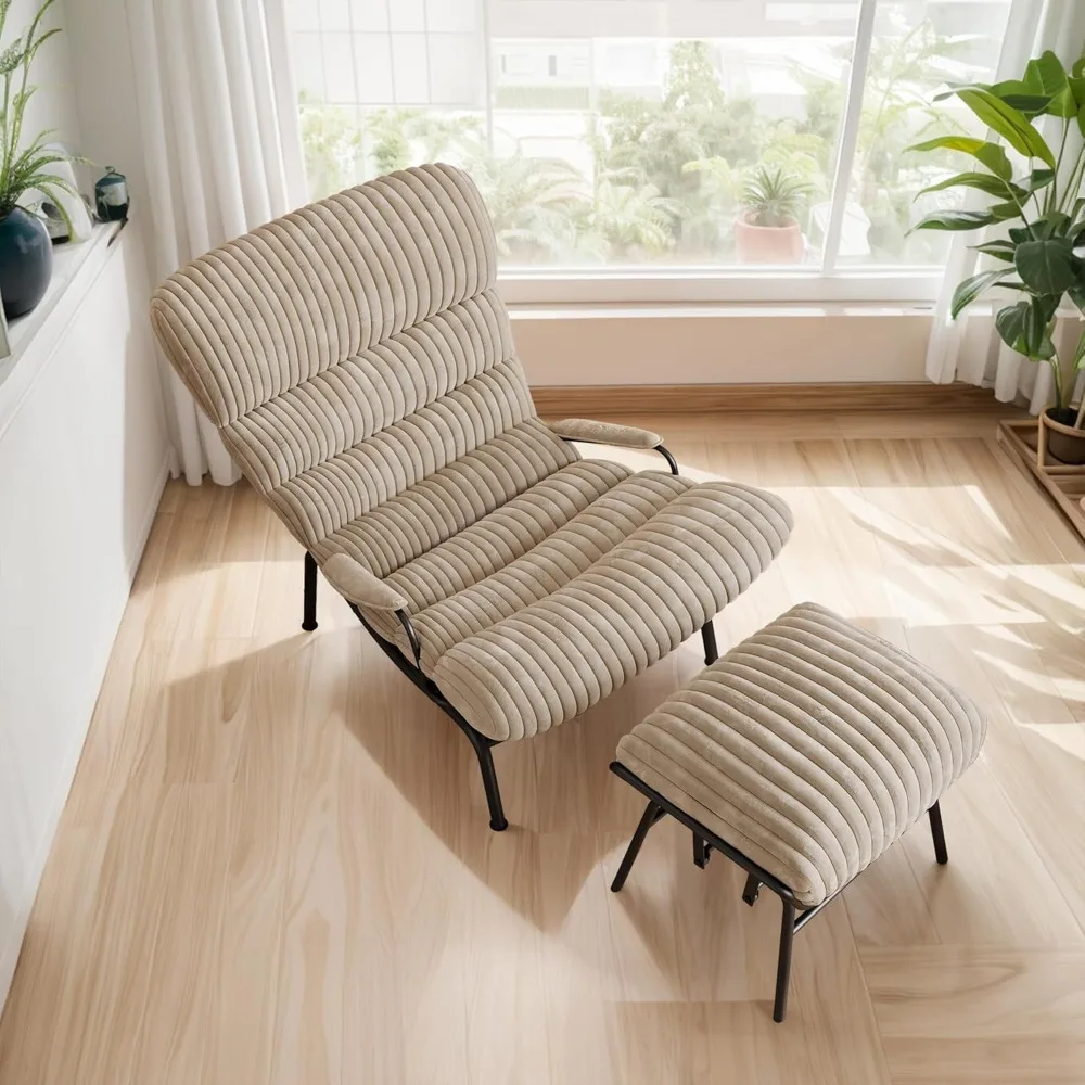 Glider fauteuil met voetsteun, luie fauteuil met comfortabel kussen voor woonkamer slaapkamer kantoor, wolk pluche corduroy