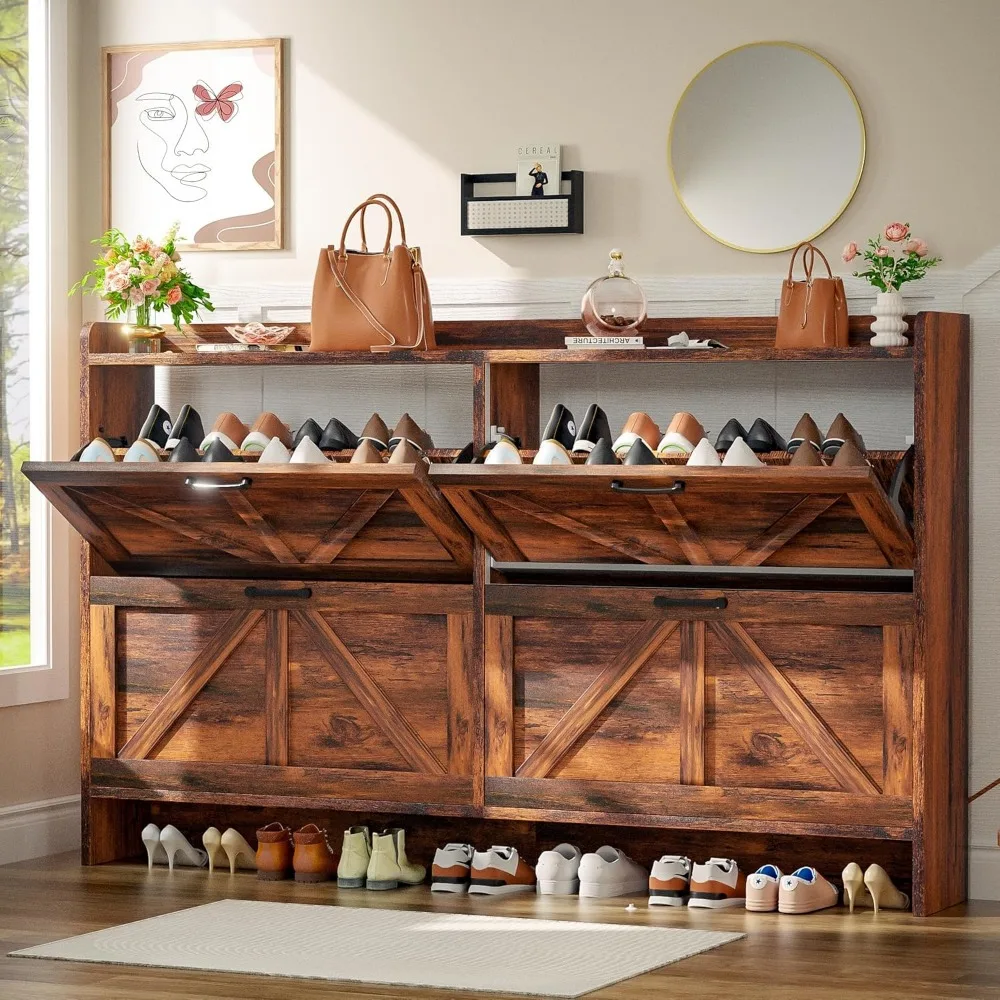 خزانة تخزين أحذية معدنية قائمة بذاتها بأربعة أدراج، رف أحذية نحيف على طراز المزرعة