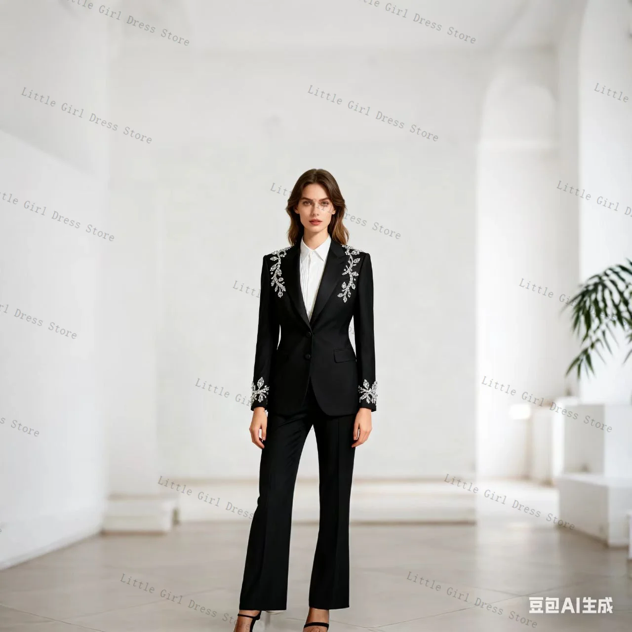 

Fashion Women Suit Set 2 Piece Blazer Pants Trouser Shiny Sequins Formal Office Lady Jacket Prom Wedding Bride Coat Customized