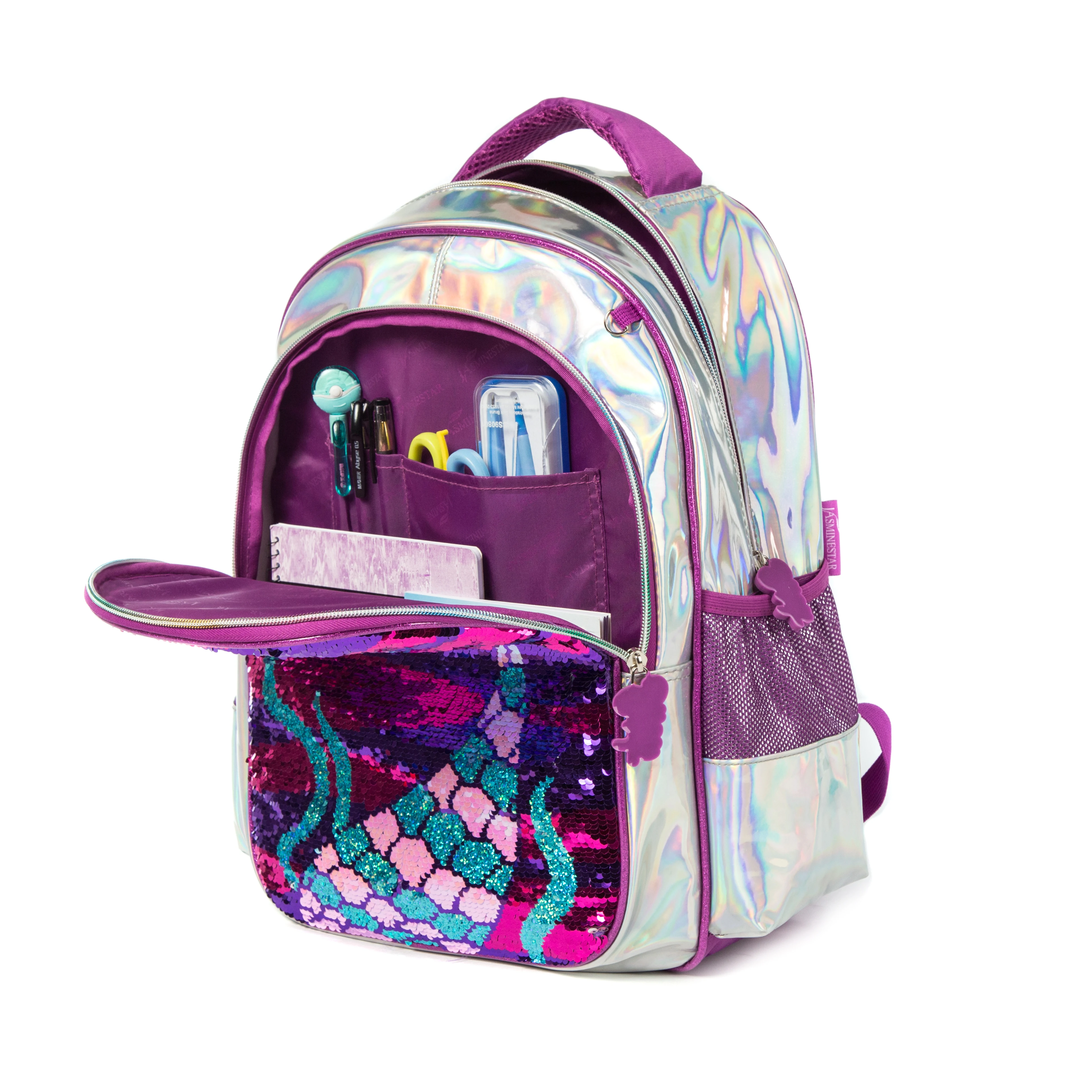 Mochila Lantejoula com lancheira para alunos do ensino fundamental, mochilas escolares meninas, 16"