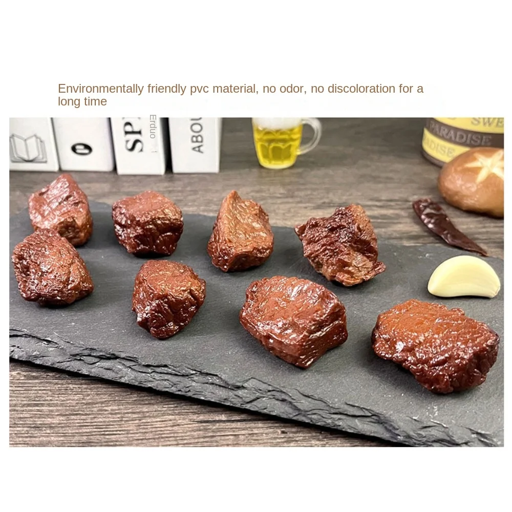 Simulation Beef Block Beef Keychain PVC Food Model Beef Cubes Keyring Imitation Food Simulation Food Keychain Car Accessories