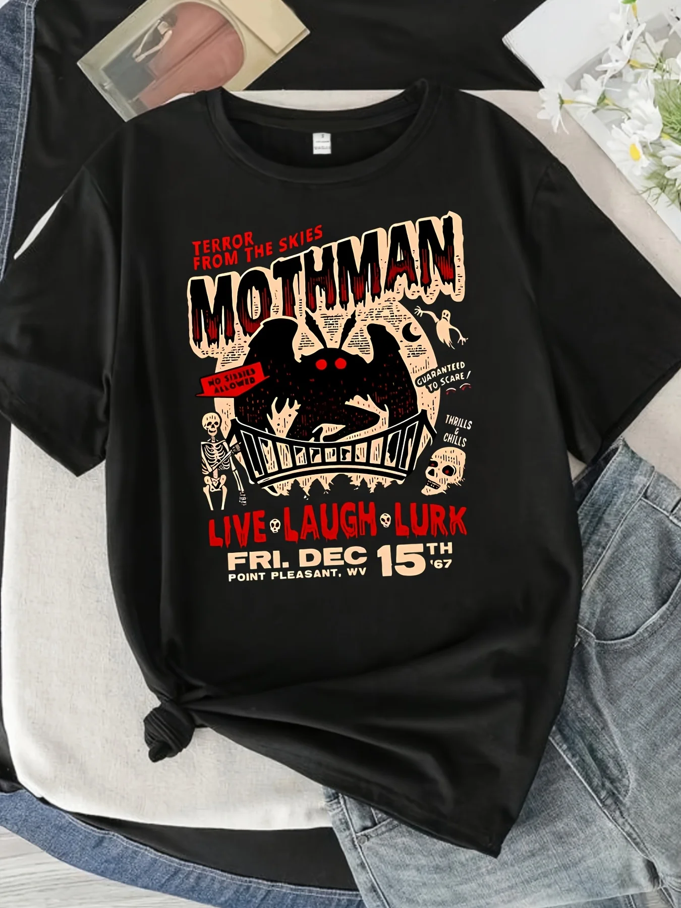 New Year MOTHMAN Letter and Swan Cartoon Pattern Printed T-shirt, Trendy Men's Top Fashionable, Summer Short Sleeved T-shirt