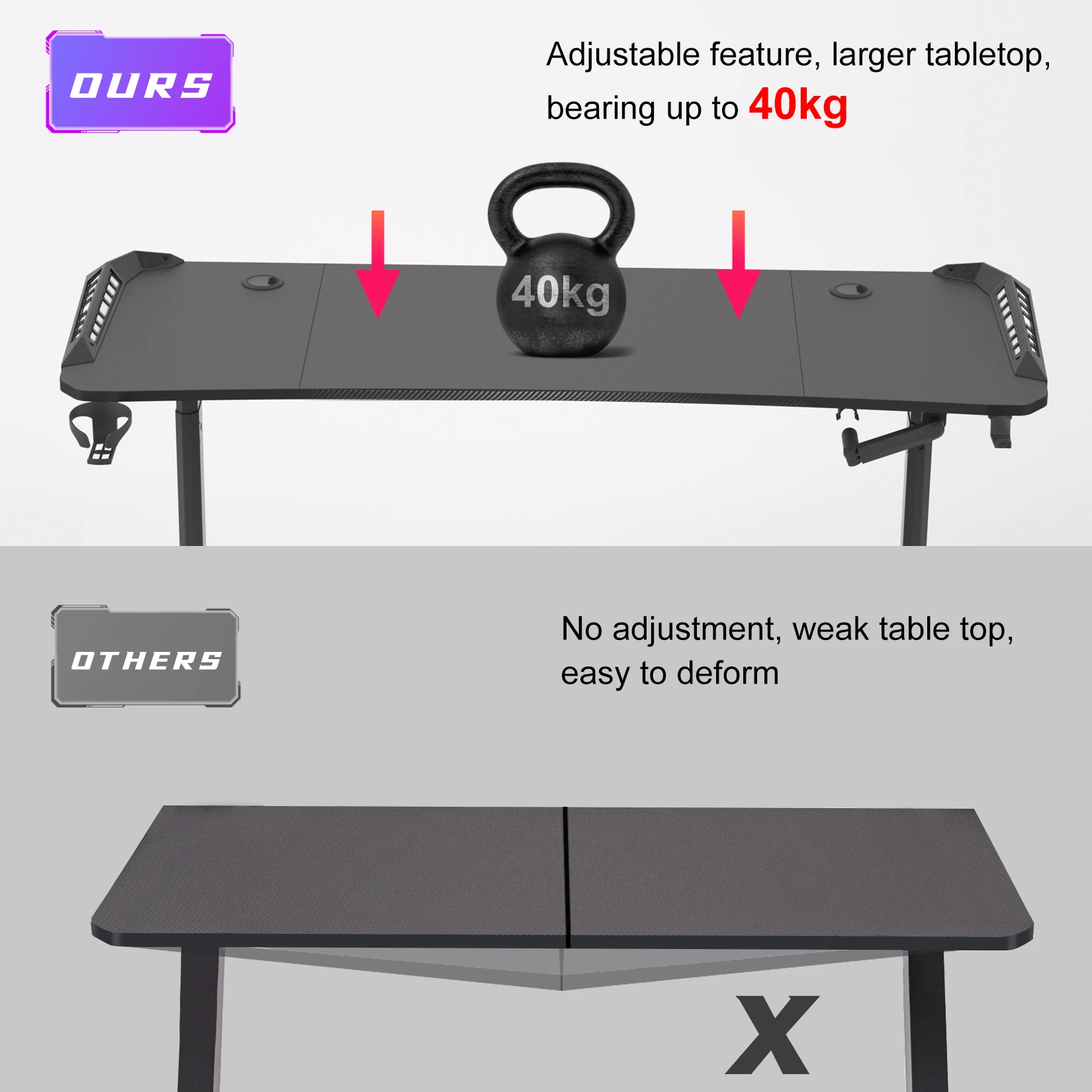 Ergonomiczne biurko RGB, stół podnoszony, stacja robocza stojąca z uchwytem, regulowana wysokość, biurko komputerowe, 160 cm