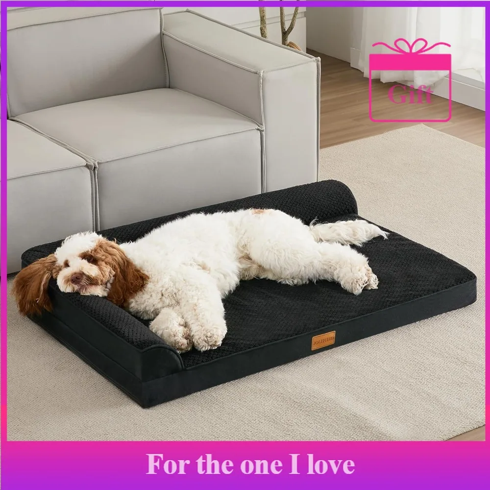 

Large Dog Orthopedic Bed with Removable Washable Cover, Waterproof L-shaped Thickened Egg Tray Foam Pet Cage