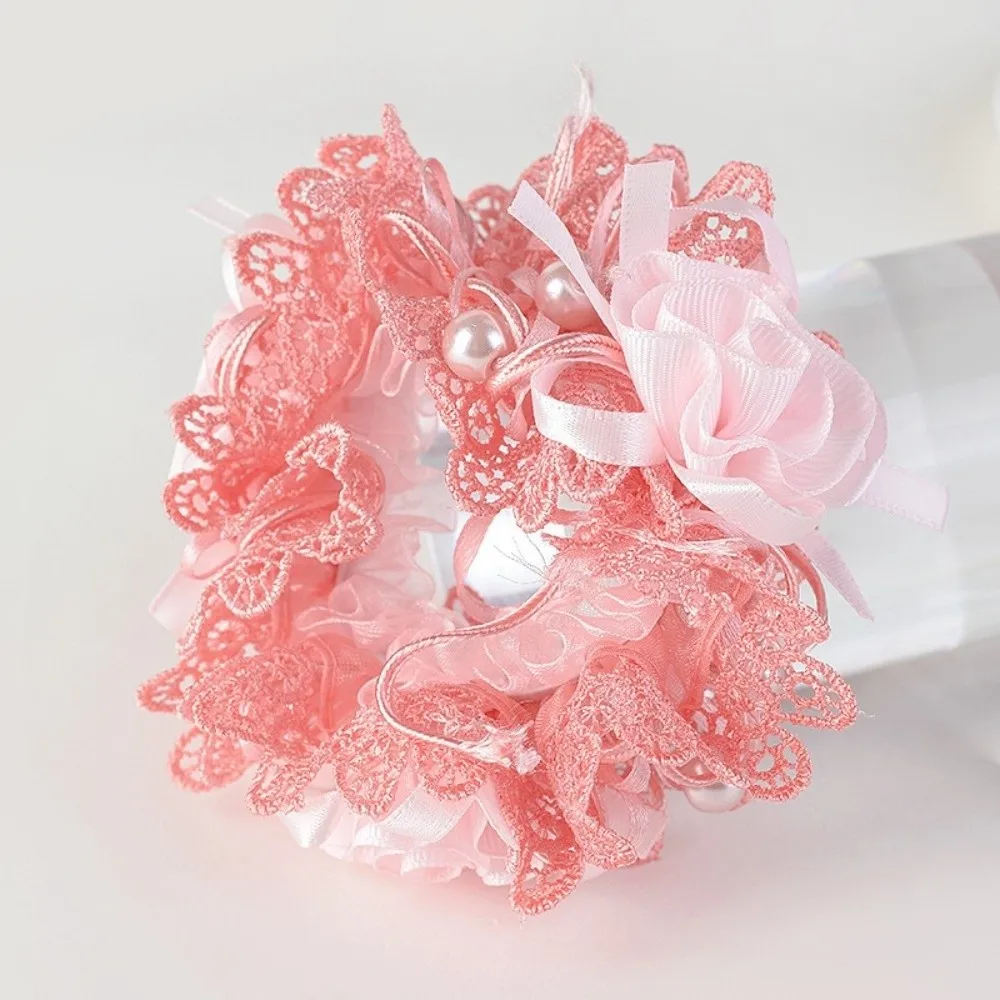 Sweet Lace Hair Tie Polyester Lightweight Flower Embroidered Hair Scrunchies Hair Rope Fabric Bow Hair Accessory Daily Wear