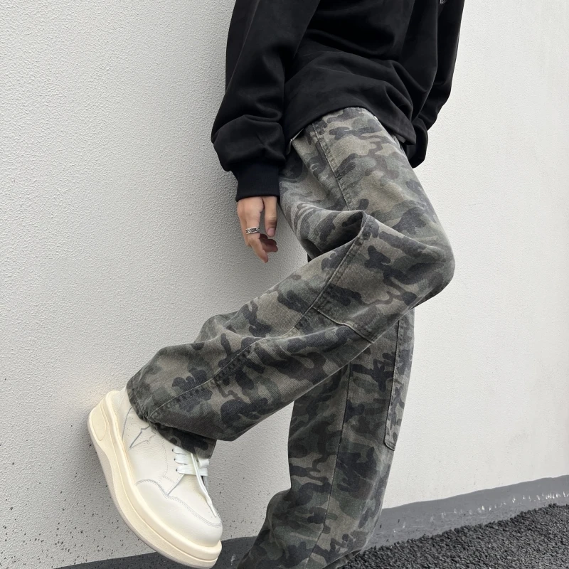 Camouflage Cargo Pants Youth Men's Spring Autumn Hip Hop Streetwear Straight Casual Loose Wide Leg Trousers Overalls Work Pants