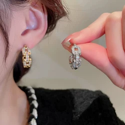 Huitan Chain Linked Design Hoop Earrings for Women Silver Color/Gold Color Fashion Versatile Earrings Modern 2023 Jewelry